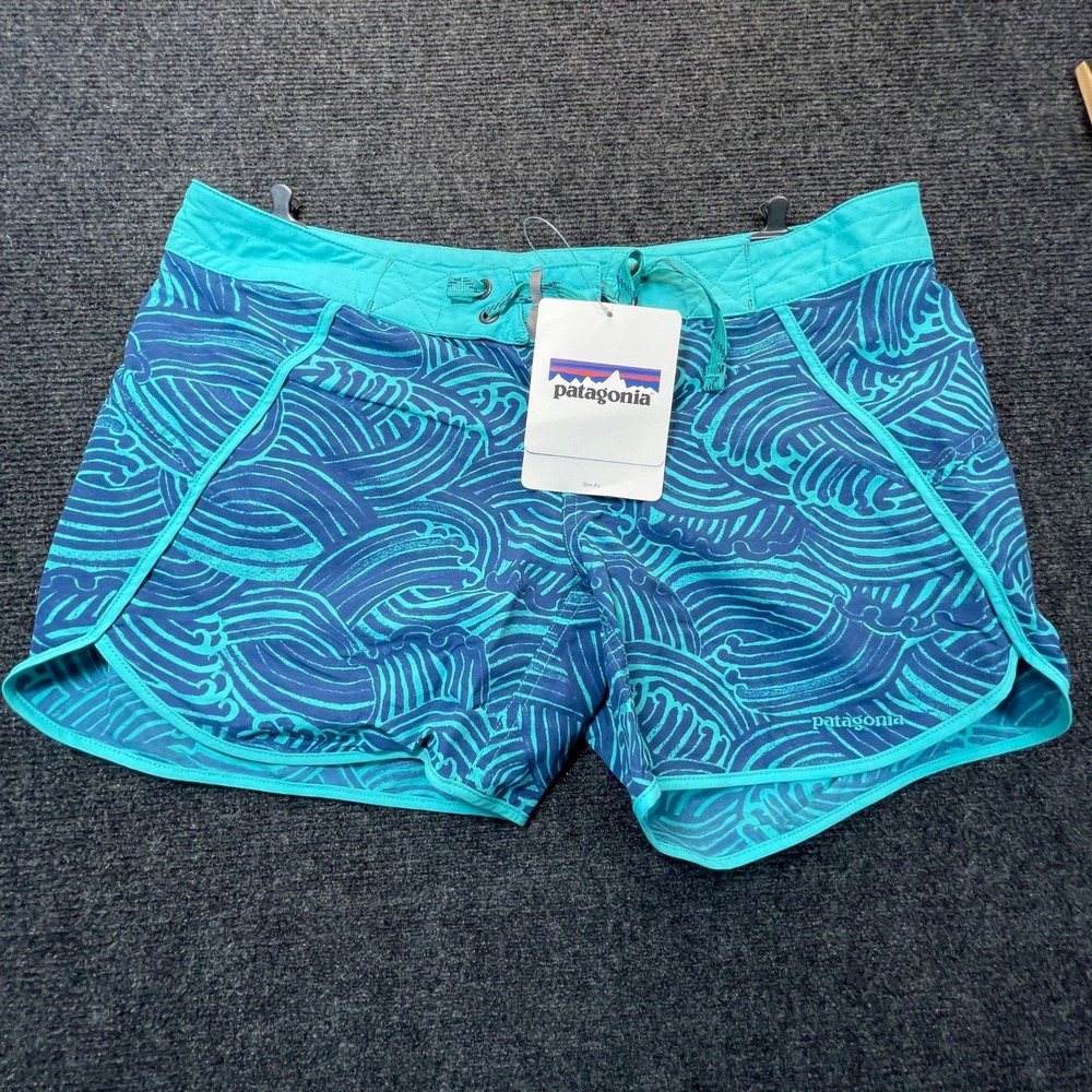 Patagonia Wavefarer Board Shorts Womens 8 Blue Turquoise Wave Surf Beach NWT